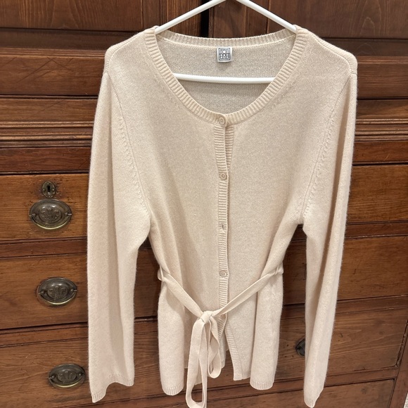 Toteme Sweaters - Toteme Beige Knit Cardigan with Tie